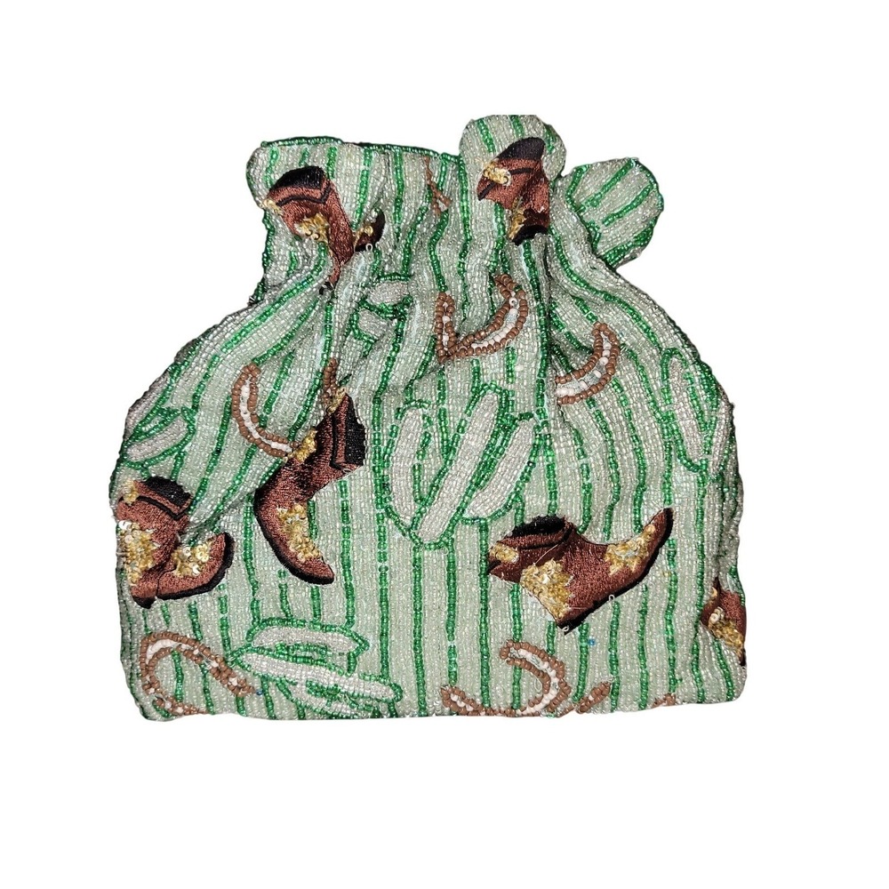 Handcrafted in India‎ Beaded Western Drawstring Women Small Green New Cowboy